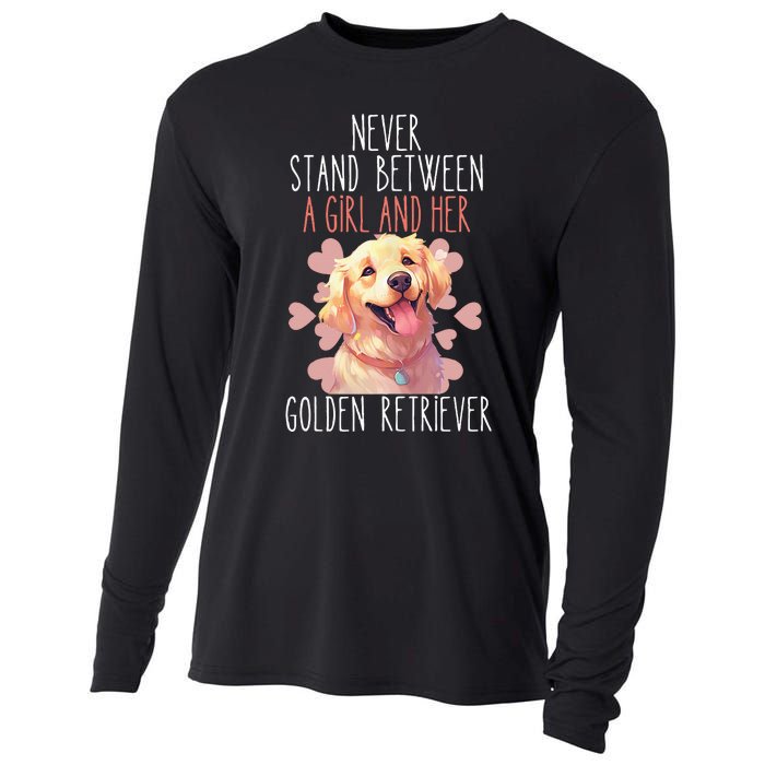 Never Stand Between A And Her Golden Retriever Dog Love Cooling Performance Long Sleeve Crew