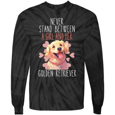 Never Stand Between A And Her Golden Retriever Dog Love Tie-Dye Long Sleeve Shirt