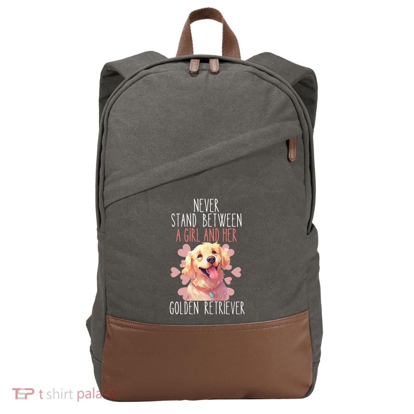 Never Stand Between A And Her Golden Retriever Dog Love Cotton Canvas Backpack