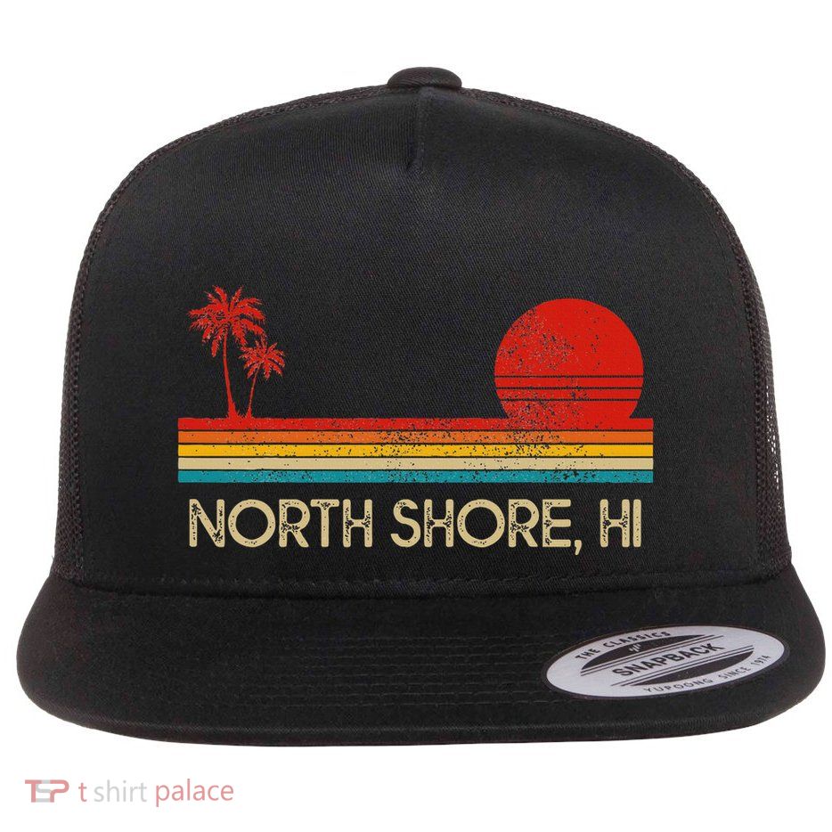 North Shore Beach Hawaii Surf Surfer Retro Sunset Vintage Flatbill Hat