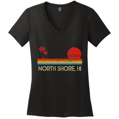 North Shore Beach Hawaii Surf Surfer Retro Sunset Vintage Women's V-Neck T-Shirt