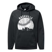 Nashville Skyline Baseball Fan Vintage Nashville Baseball Performance Fleece Hoodie