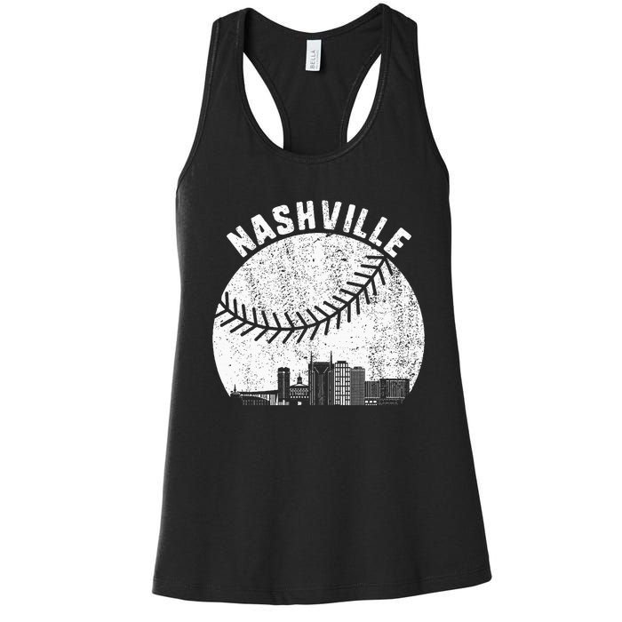 Nashville Skyline Baseball Fan Vintage Nashville Baseball Women's Racerback Tank