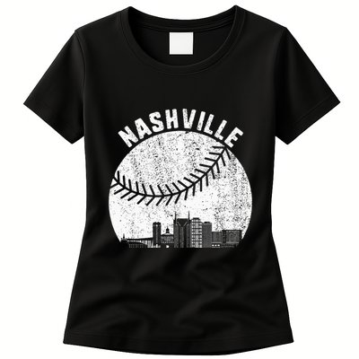 Nashville Skyline Baseball Fan Vintage Nashville Baseball Womens T-Shirt