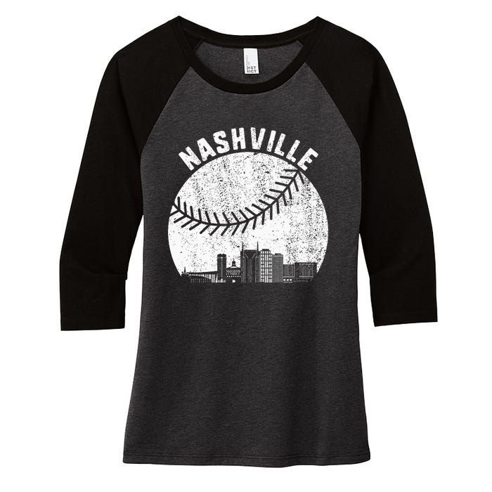 Nashville Skyline Baseball Fan Vintage Nashville Baseball Women's Tri-Blend 3/4-Sleeve Raglan Shirt