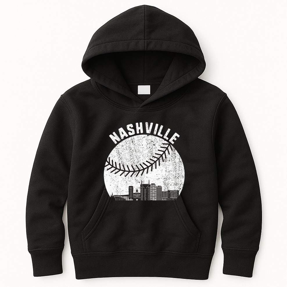 Nashville Skyline Baseball Fan Vintage Nashville Baseball Kids Hoodie