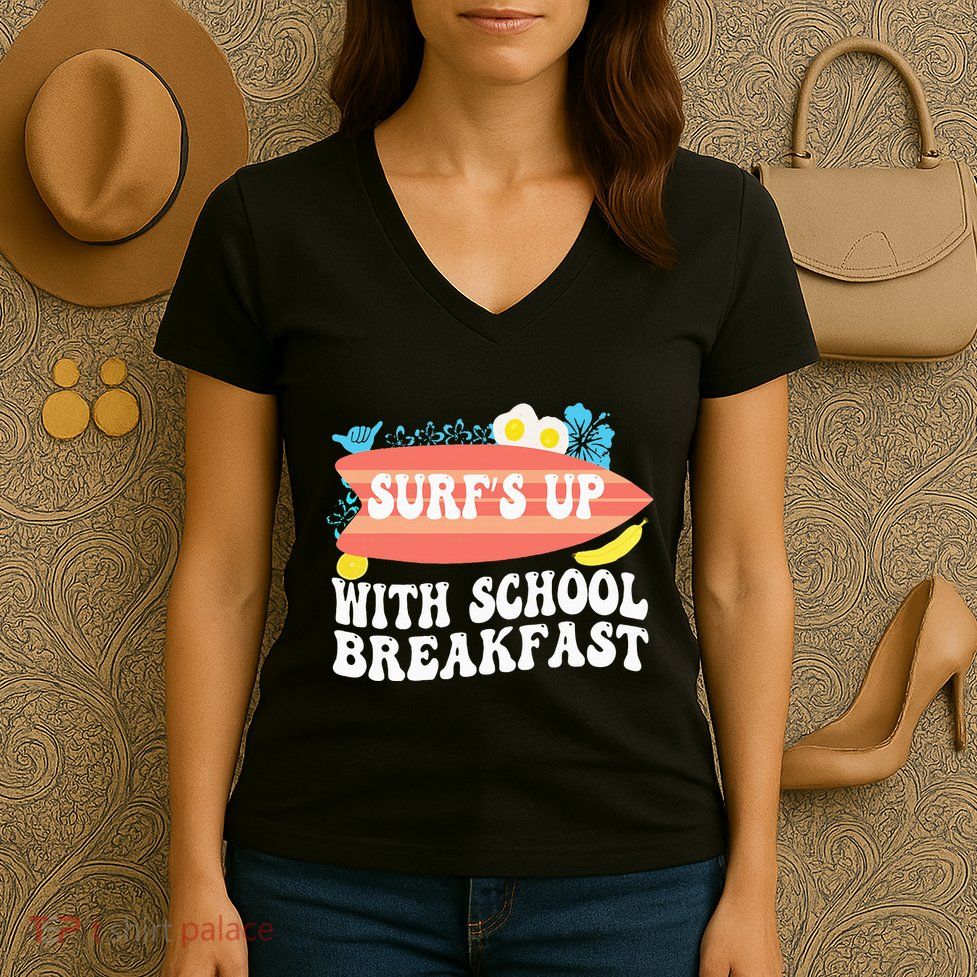 National School Breakfast Week Surfs Up Women's V-Neck T-Shirt
