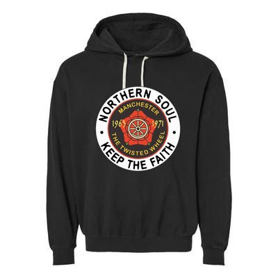 Northern Soul Badges Manchester Wheel Keep The Faith Garment-Dyed Fleece Hoodie