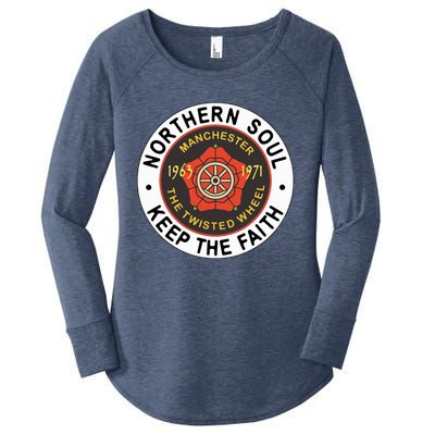 Northern Soul Badges Manchester Wheel Keep The Faith Women's Perfect Tri Tunic Long Sleeve Shirt