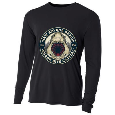 New Smyrna Beach Shark Bite Capital Of The World Graphic Cooling Performance Long Sleeve Crew