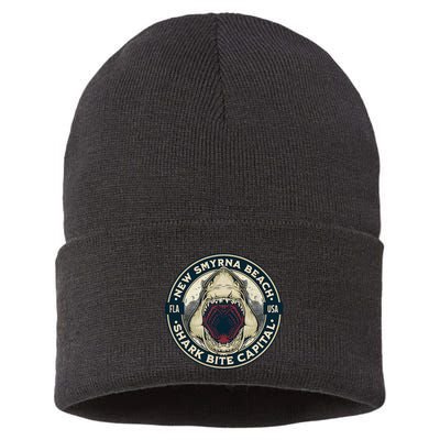 New Smyrna Beach Shark Bite Capital Of The World Graphic Sustainable Knit Beanie