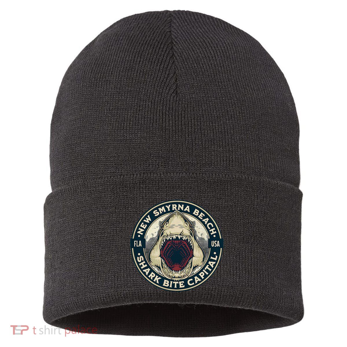 New Smyrna Beach Shark Bite Capital Of The World Graphic Sustainable Knit Beanie