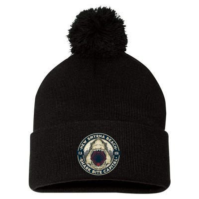 New Smyrna Beach Shark Bite Capital Of The World Graphic Pom Pom 12in Knit Beanie