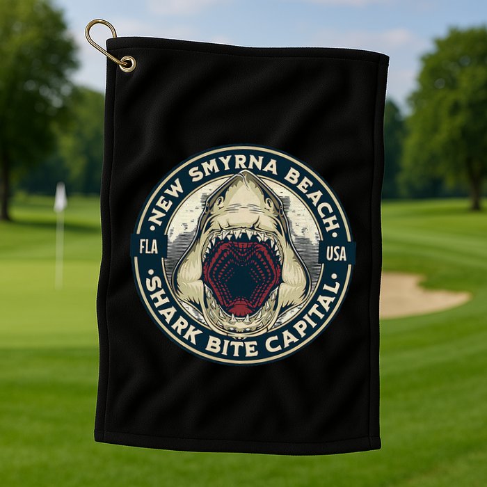 New Smyrna Beach Shark Bite Capital Of The World Graphic Golf Towel