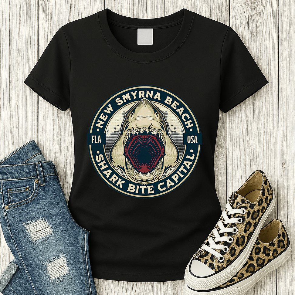 New Smyrna Beach Shark Bite Capital Of The World Graphic Womens T-Shirt
