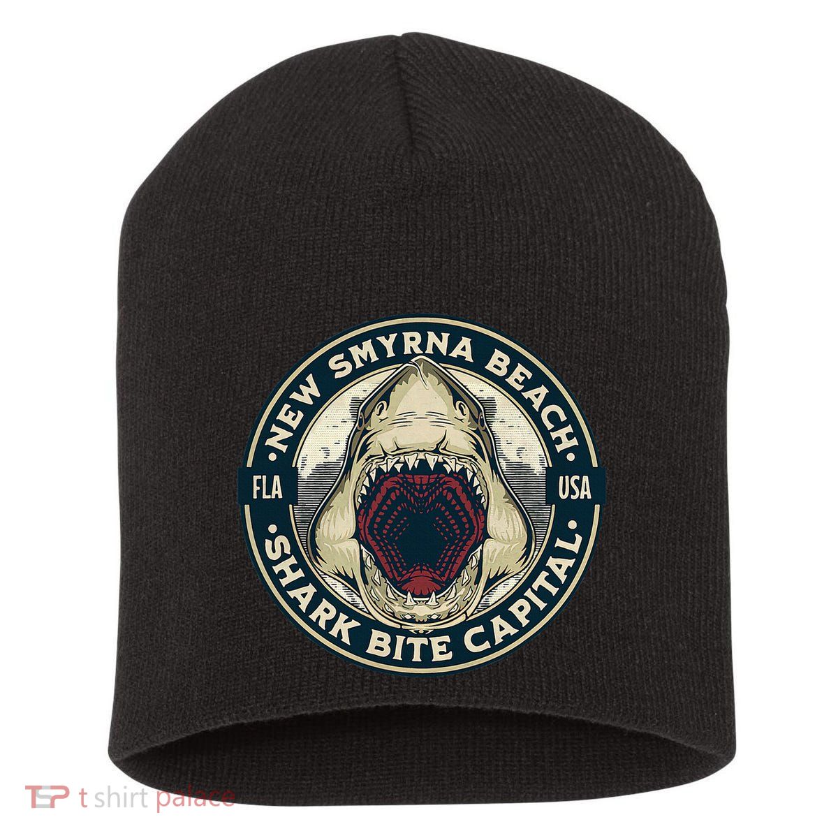 New Smyrna Beach Shark Bite Capital Of The World Graphic Short Acrylic Beanie