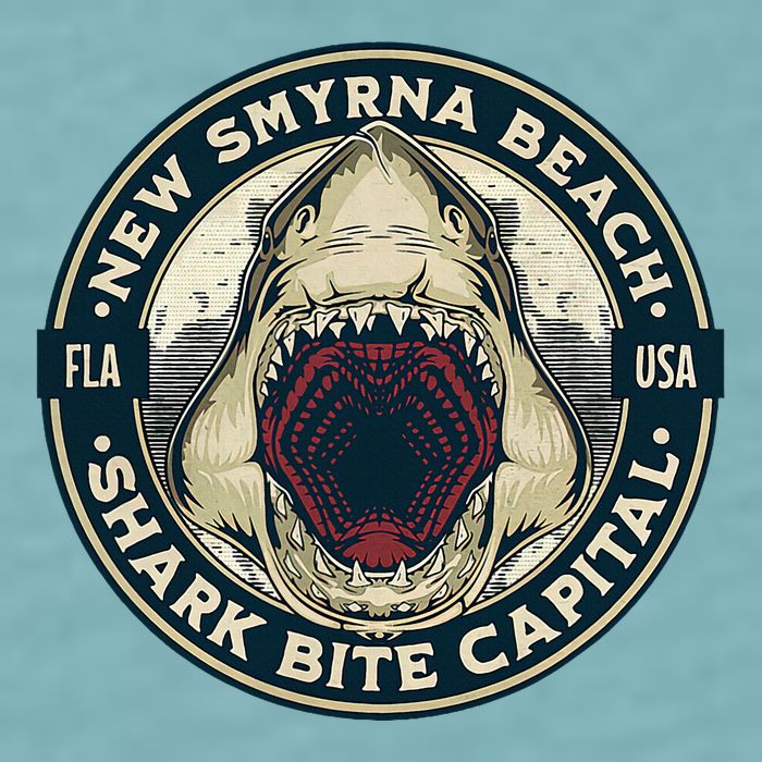 New Smyrna Beach Shark Bite Capital Of The World Graphic Sueded Cloud Jersey T-Shirt