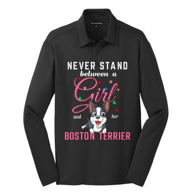 Never Stand Between A Girl And Her Boston Terrier Silk Touch Performance Long Sleeve Polo