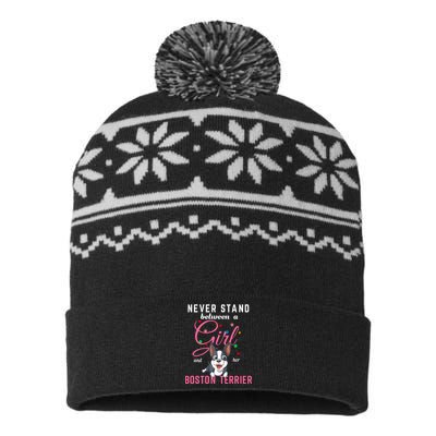 Never Stand Between A Girl And Her Boston Terrier USA-Made Snowflake Beanie