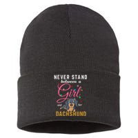 Never Stand Between A Girl And Her Dachshund Sustainable Knit Beanie