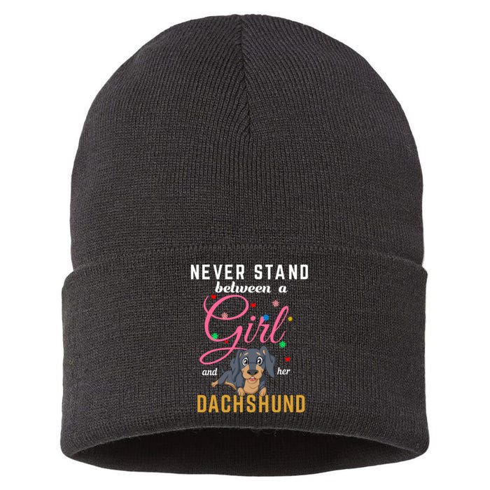 Never Stand Between A Girl And Her Dachshund Sustainable Knit Beanie