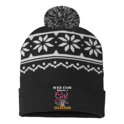 Never Stand Between A Girl And Her Dachshund USA-Made Snowflake Beanie