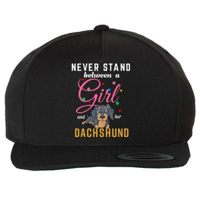 Never Stand Between A Girl And Her Dachshund Wool Snapback Cap