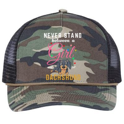 Never Stand Between A Girl And Her Dachshund Retro Rope Trucker Hat Cap