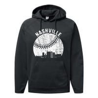 Nashville Skyline Baseball Fan Vintage Nashville Baseball Performance Fleece Hoodie