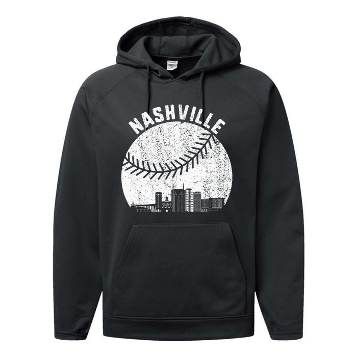 Nashville Skyline Baseball Fan Vintage Nashville Baseball Performance Fleece Hoodie