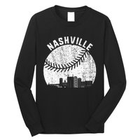 Nashville Skyline Baseball Fan Vintage Nashville Baseball Long Sleeve Shirt