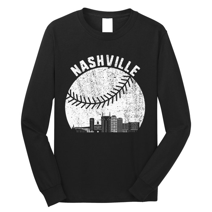 Nashville Skyline Baseball Fan Vintage Nashville Baseball Long Sleeve Shirt