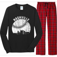 Nashville Skyline Baseball Fan Vintage Nashville Baseball Long Sleeve Pajama Set