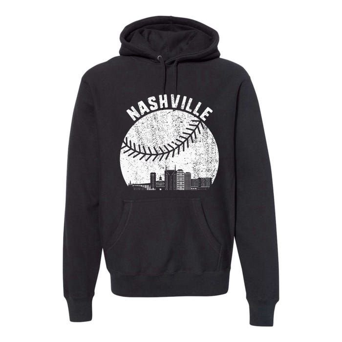 Nashville Skyline Baseball Fan Vintage Nashville Baseball Premium Hoodie