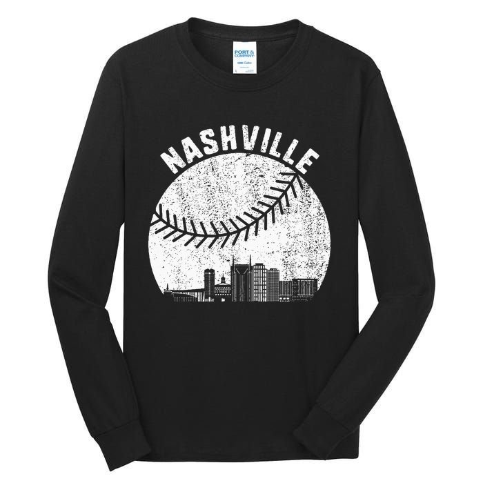 Nashville Skyline Baseball Fan Vintage Nashville Baseball Tall Long Sleeve T-Shirt