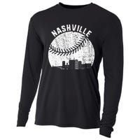 Nashville Skyline Baseball Fan Vintage Nashville Baseball Cooling Performance Long Sleeve Crew