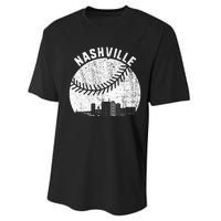 Nashville Skyline Baseball Fan Vintage Nashville Baseball Performance Sprint T-Shirt