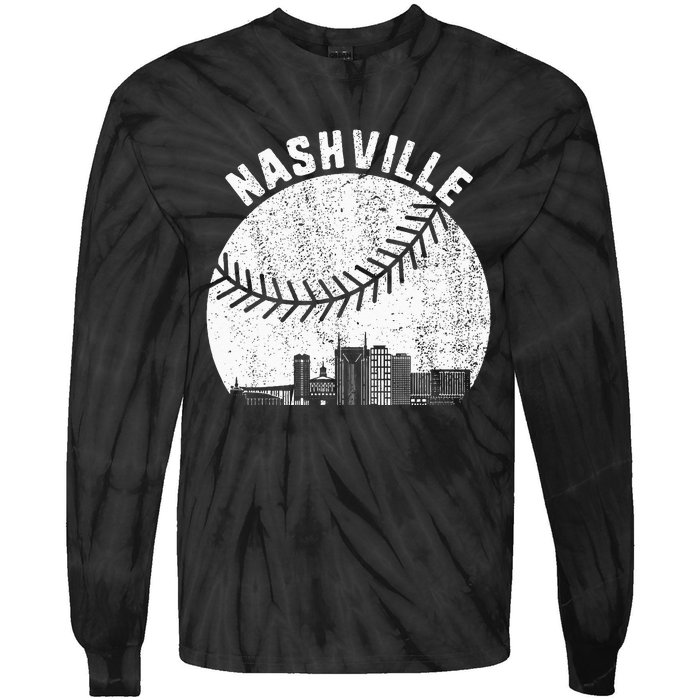 Nashville Skyline Baseball Fan Vintage Nashville Baseball Tie-Dye Long Sleeve Shirt