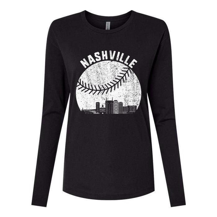 Nashville Skyline Baseball Fan Vintage Nashville Baseball Womens Cotton Relaxed Long Sleeve T-Shirt