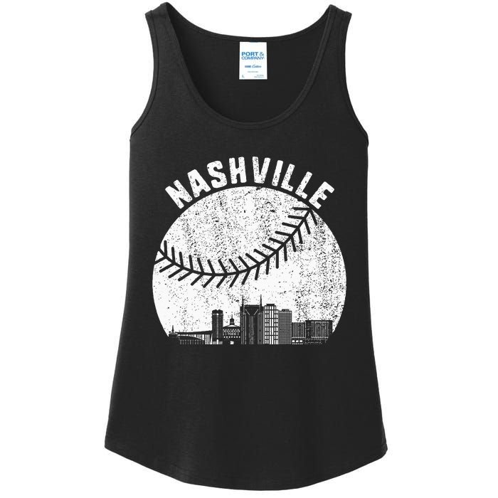 Nashville Skyline Baseball Fan Vintage Nashville Baseball Ladies Essential Tank