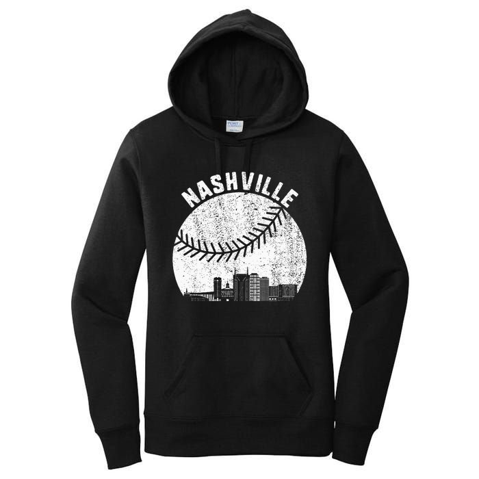 Nashville Skyline Baseball Fan Vintage Nashville Baseball Women's Pullover Hoodie