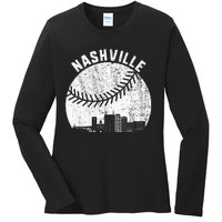 Nashville Skyline Baseball Fan Vintage Nashville Baseball Ladies Long Sleeve Shirt