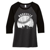 Nashville Skyline Baseball Fan Vintage Nashville Baseball Women's Tri-Blend 3/4-Sleeve Raglan Shirt