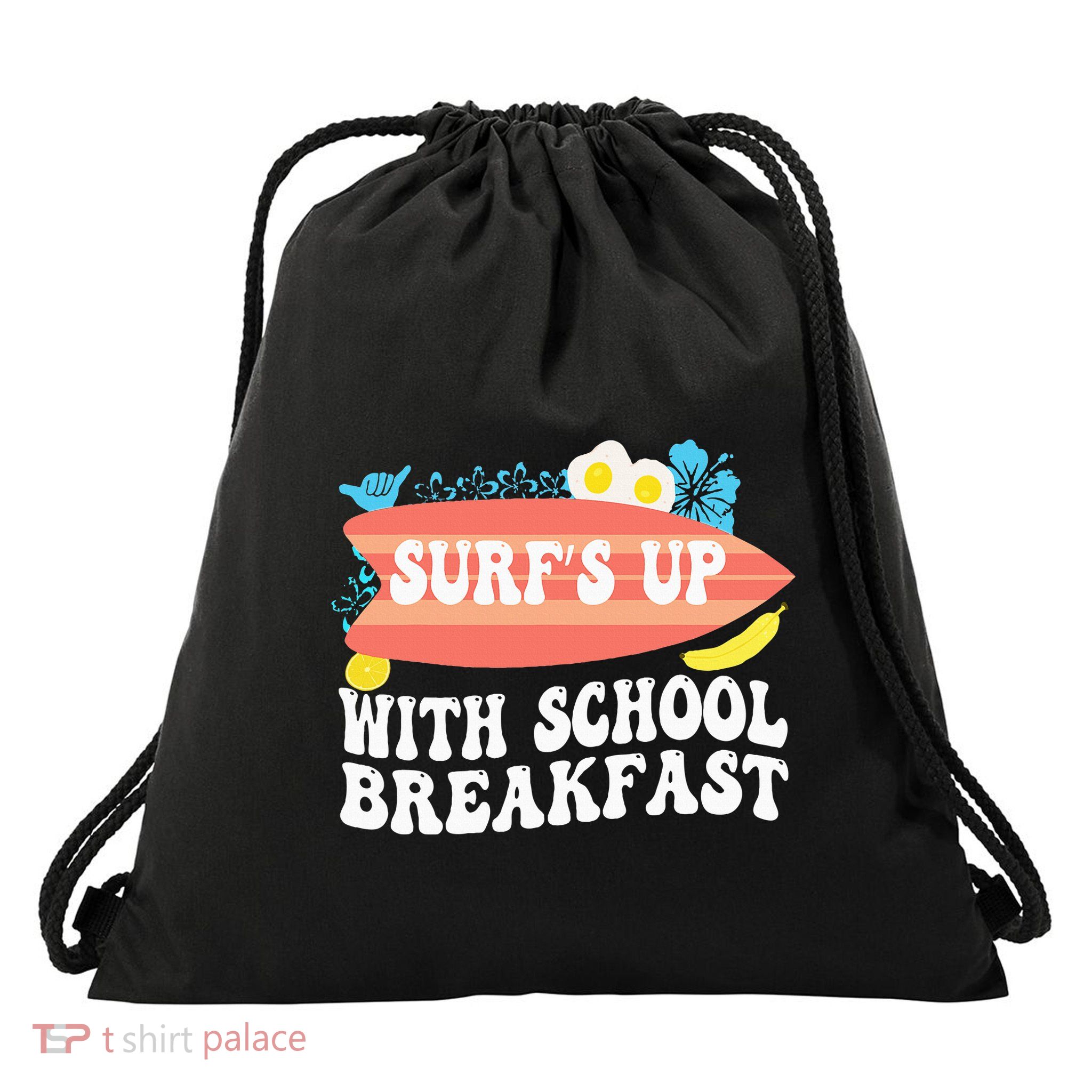 National School Breakfast Week Surfs Up Drawstring Bag