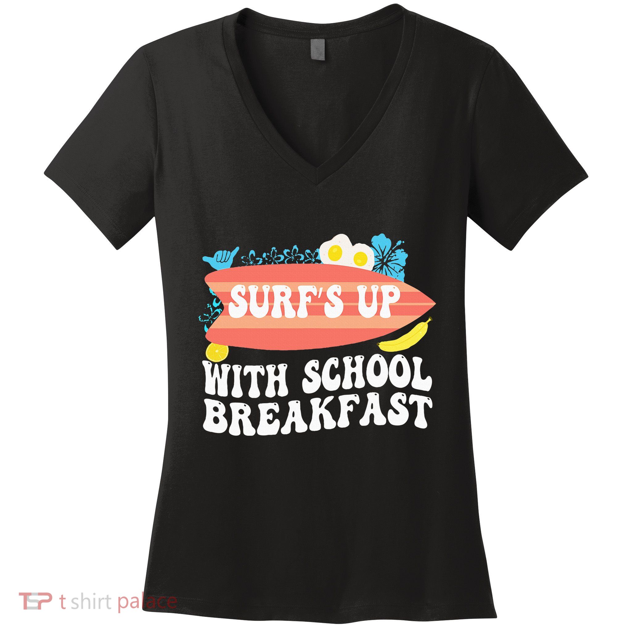 National School Breakfast Week Surfs Up Women's V-Neck T-Shirt
