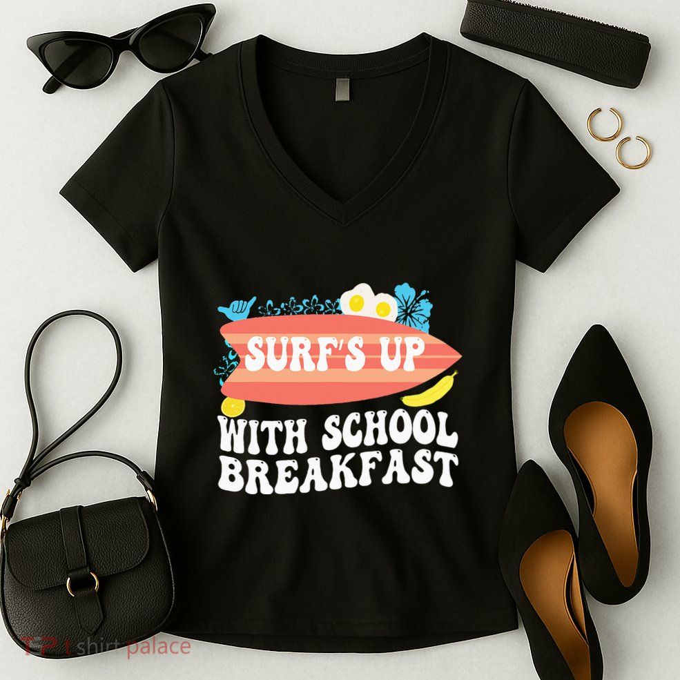 National School Breakfast Week Surfs Up Women's V-Neck T-Shirt