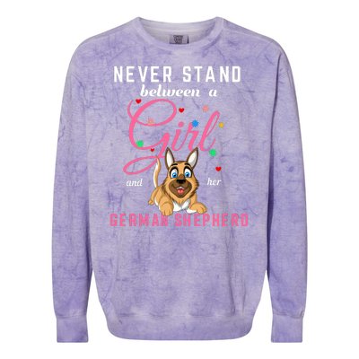 Never Stand Between A Girl And Her German Shepherd Colorblast Crewneck Sweatshirt