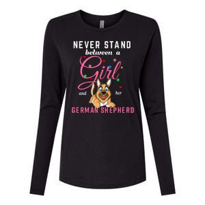 Never Stand Between A Girl And Her German Shepherd Womens Cotton Relaxed Long Sleeve T-Shirt