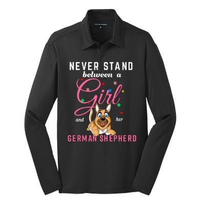 Never Stand Between A Girl And Her German Shepherd Silk Touch Performance Long Sleeve Polo