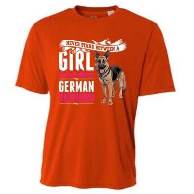 Never Stand Between A And Her Ger Shepherd Dog Gift Cooling Performance Crew T-Shirt